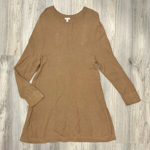 J. Jill Lightweight Knit Long Tunic Sweater Top Button Sleeve Side Slit Size XL
